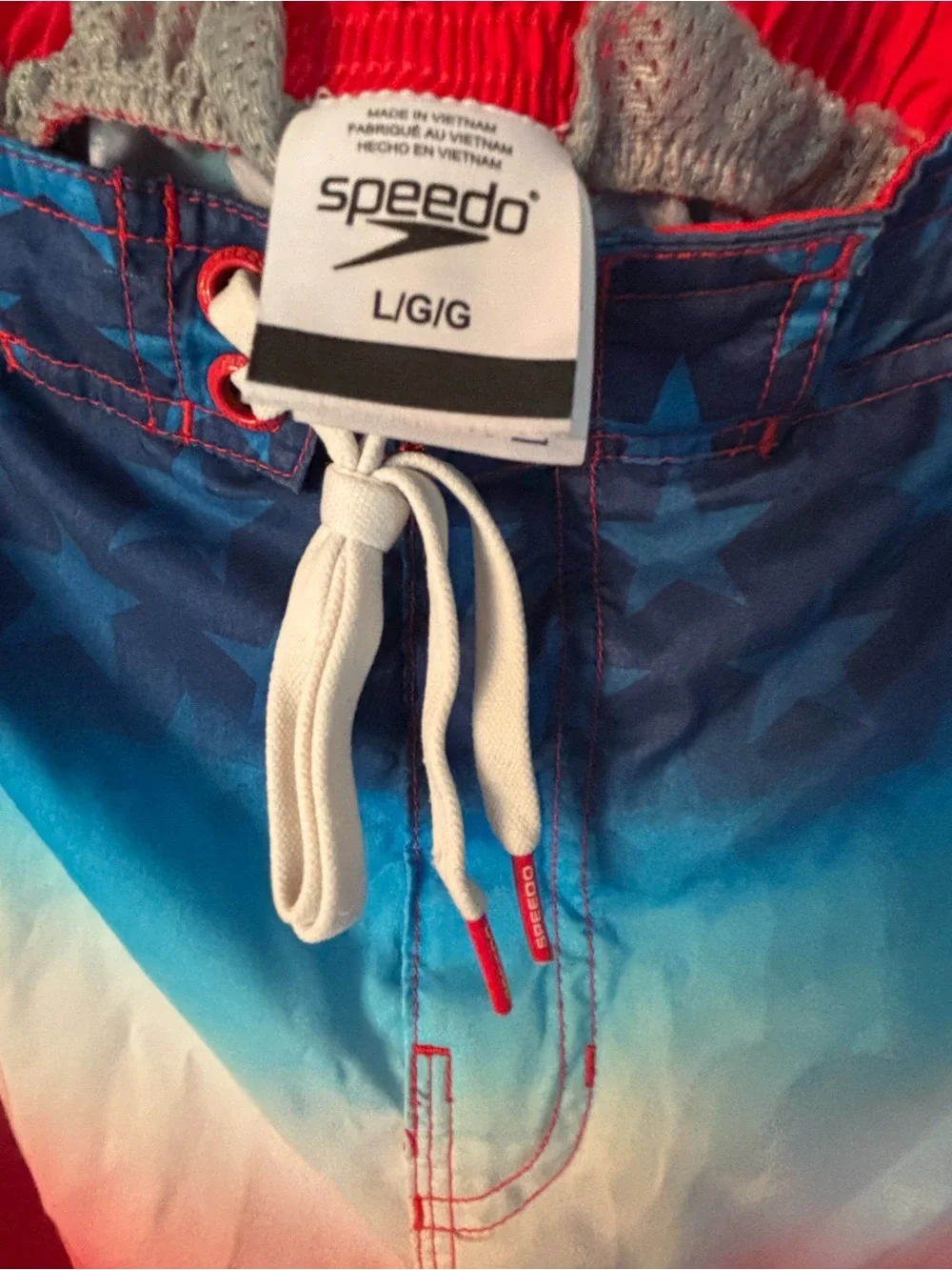 Men’s Speedo Patriotic Red White Blue Stars Ombre Swim Board Shorts- size L
